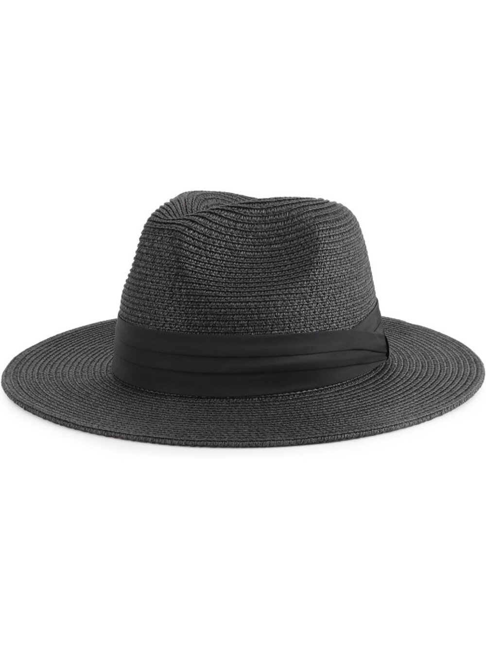 Women's Black Wide Brim Fedora Beach Straw Roll up Summer Beach Panama Sun Hat